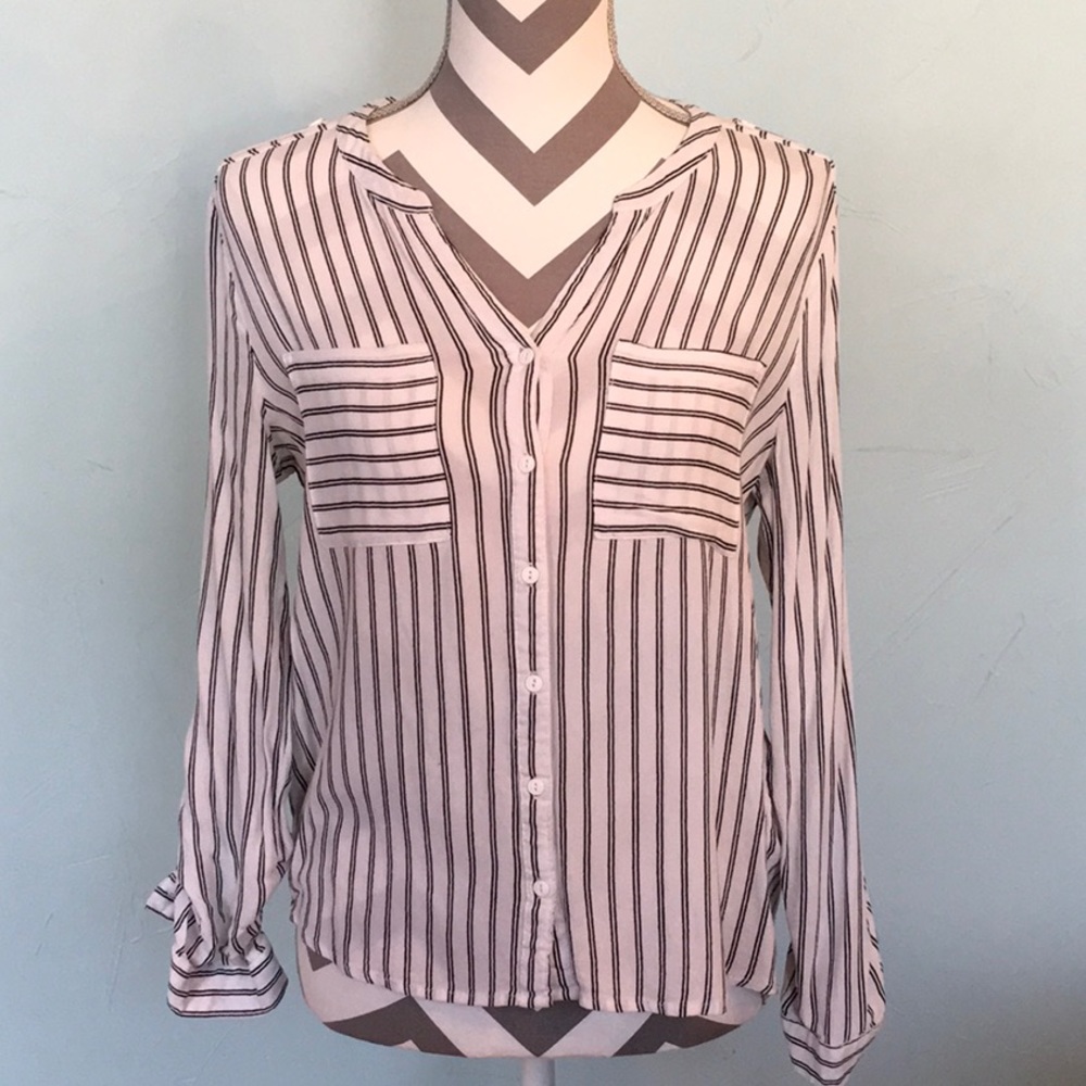 Divided Stripe Button Down Top Sz 8 - image 1